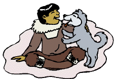 Inuit child getting kisses from puppy clipart